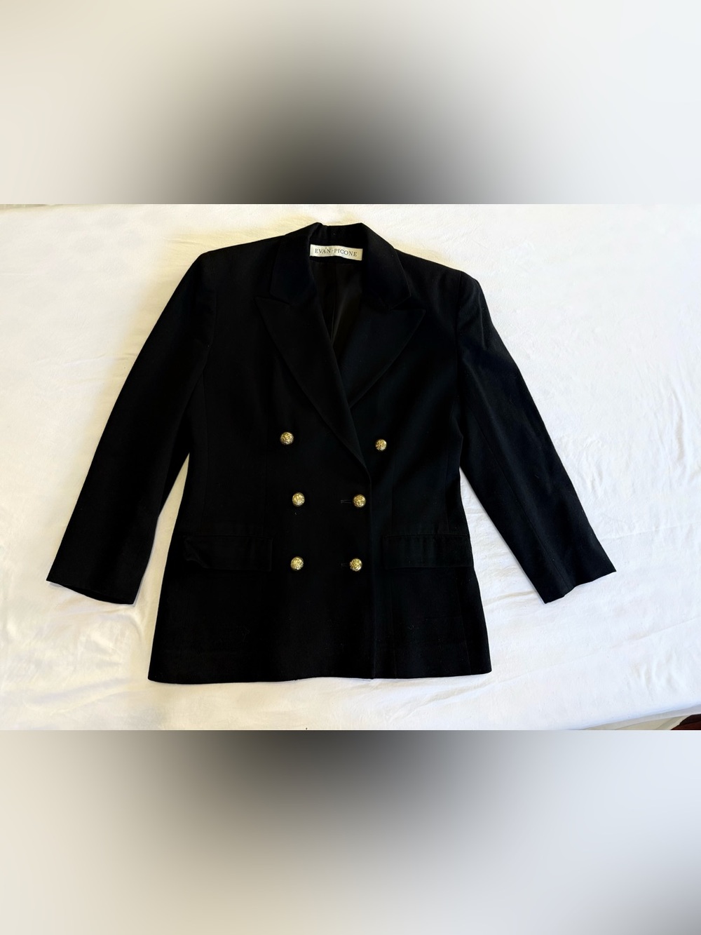 Evan Picone 8 Black Double-Breasted Blazer with Gold Buttons